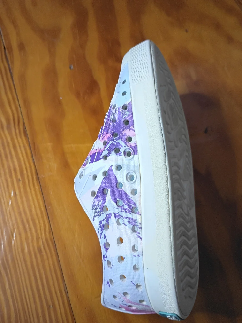 Native Kids Shoes — White with Pink & Purple Graphic Slip-On